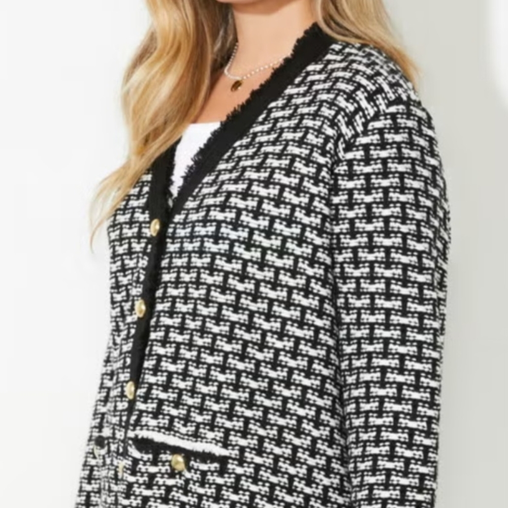 Tahari Black and White Geometric Cardigan
